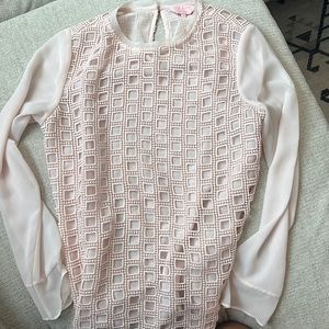 Ted Baker pale pink lace crochet polyester long sleeve blouse